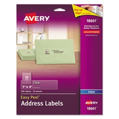 Matte Clear Easy Peel Mailing Labels w/ Sure Feed Technology, Inkjet Printers, 1 x 4, Clear, 20/Sheet, 10 Sheets/Pack