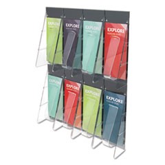 Stand-Tall 8-Bin Wall-Mount Literature Rack, Leaflet, 18.25w x 3.38d x 23.75h, Clear/Black