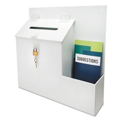 Suggestion Box Literature Holder w/Locking Top, 13 3/4 x 3 5/8 x 13, White