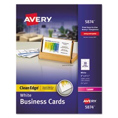 Clean Edge Business Cards, Laser, 2 x 3 1/2, White, 1000/Box