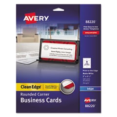 Round Corner Print-to-the-Edge Business Cards, Inkjet, 2 x 3 1/2, White, 160/PK