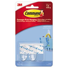 Clear Hooks and Strips, Small, Plastic, 1 lb Capacity, 2 Hooks and 4 Strips/Pack