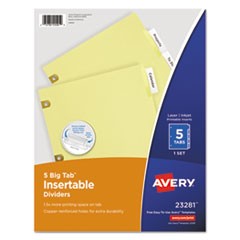 Insertable Big Tab Dividers, 5-Tab, Letter