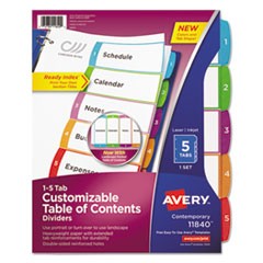 Customizable TOC Ready Index Multicolor Dividers, 1-5, Letter