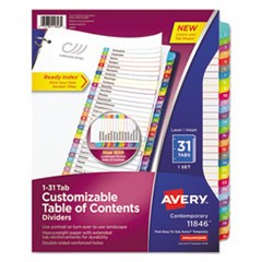 Customizable TOC Ready Index Multicolor Dividers, 1-31, Letter