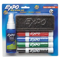 Low-Odor Dry Erase Marker Starter Set, Broad Chisel Tip, Assorted Colors, 4/Set