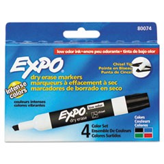 Low-Odor Dry-Erase Marker, Broad Chisel Tip, Assorted Standard Colors, 4/Set