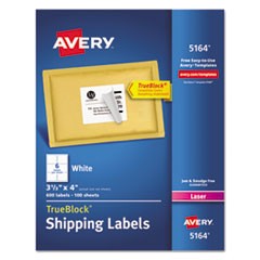 Avery Shipping Labels W/TrueBlock Technology for Laser Printers (White) (3 1/3" x 4") (6 Labels/Sheet) (100 Sheets/Box)