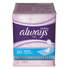 Dailies Thin Liners, Regular, 20/Pack, 24 Pack/Carton