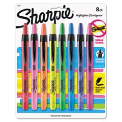 Retractable Highlighters with Storage Pouch, Assorted Ink Colors, Chisel Tip, Assorted Barrel Colors, 8/Set