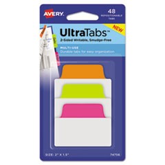 Ultra Tabs Repositionable Standard Tabs, 1/5-Cut Tabs, Assorted Neon, 2