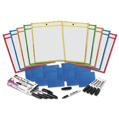 Dry Erase Pocket Class Pack, 10.5  x 1.5, Assorted Primary Colors, 10/Pack