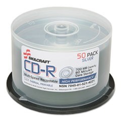 7045015214221, SKILCRAFT Recordable Compact Disc, CD-R, 700 MB/80 min, 52x, Spindle, Silver, 50/Pack