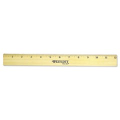 Flat Wood Ruler with Two Double Brass Edges, Standard/Metric, 12", Clear Lacquer Finish