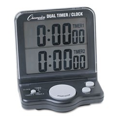 Dual Timer/Clock with Jumbo Display, LCD, 3.5 x 1 x 4.5, Black