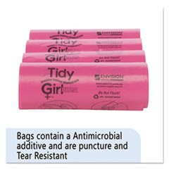 Feminine Hygiene Sanitary Disposal Bags, 4" x 4" x 10", Pink/Black, 150 Bags/Roll, 4 Rolls/Carton