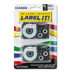 Tape Cassettes for KL Label Makers, 0.5" x 26 ft, Black on White, 2/Pack