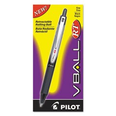 VBall RT Liquid Ink Roller Ball Pen, Retractable, Fine 0.7 mm, Black Ink, Black/White Barrel