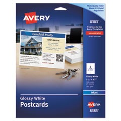 Photo-Quality Glossy Postcards for Inkjet Printers, 4 1/4 x 5 1/2, White, 100/Pk