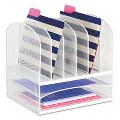 Onyx Mesh Desk Organizer with Two Horizontal and Six Upright Sections, Letter Size Files, 13.25" x 11.5" x 13", White