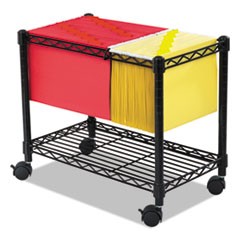 Wire Mobile File, Metal, 1 Shelf, 2 Bins, 14" x 24" x 20.5", Black