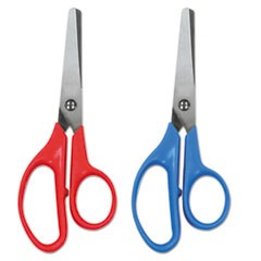 Kids' Scissors, Rounded Tip, 5" Long, 1.75" Cut Length, Assorted Straight Handles, 2/Pack