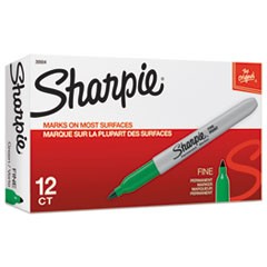 Fine Bullet Tip Permanent Marker, Green, Dozen