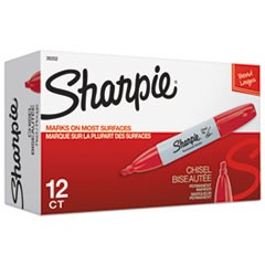 Chisel Tip Permanent Marker, Medium Chisel Tip, Red, Dozen