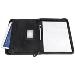 Leather Textured Zippered PadFolio with Tablet Pocket, 10 3/4 x 13 1/8, Black