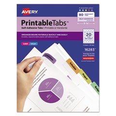 Printable Plastic Tabs with Repositionable Adhesive, 1/5-Cut Tabs, Assorted Colors, 1.75