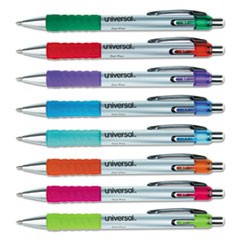 Comfort Grip Gel Pen, Retractable, Medium 0.7 mm, Assorted Ink Colors, Silver Barrel, 8/Pack
