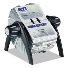 VISIFIX Flip Rotary Business Card File, Holds 400 2.88 x 4.13 Cards, 8.75 x 7.13 x 8.06, Plastic, Black/Silver