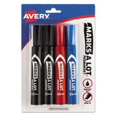 MARKS A LOT Regular Desk-Style Permanent Marker, Broad Chisel Tip, Assorted Colors, 4/Set (7905)