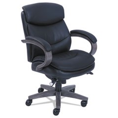 Woodbury Mid-Back Executive Chair, Supports Up to 300 lb, 18.75" to 21.75" Seat Height, Black Seat/Back, Weathered Gray Base