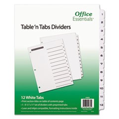 Table 'n Tabs Dividers, 12-Tab, 1 to 12, 11 x 8.5, White, 1 Set