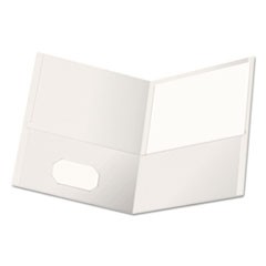 Two-Pocket Portfolio, Embossed Leather Grain Paper, White, 25/Box