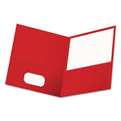 Two-Pocket Portfolio, Embossed Leather Grain Paper, Red, 25/Box