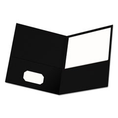 Two-Pocket Portfolio, Embossed Leather Grain Paper, Black, 25/Box