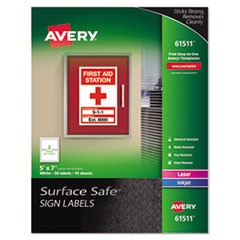 Surface Safe Removable Label Safety Signs, Inkjet/Laser Printers, 5 x 7, White, 2/Sheet, 15 Sheets/Pack