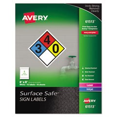 Surface Safe Removable Label Safety Signs, Inkjet/Laser Printers, 8 x 8, White, 15/Pack