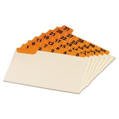 Manila Index Card Guides with Laminated Tabs, 1/5-Cut Top Tab, 1 to 31, 3 x 5, Manila, 31/Set