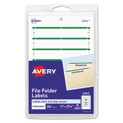 Avery® File Folder Labels, White/Green, 2/3" x 3-7/16" , 252 (5203)