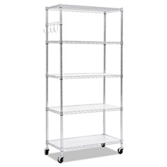 5-Shelf Wire Shelving Kit with Casters and Shelf Liners, 36w x 18d x 72h, Silver