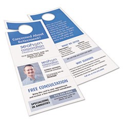 Door Hanger with Tear-Away Cards, 97 Bright, 65lb, 4.25 x 11, White, 2 Hangers/Sheet, 40 Sheets/Pack