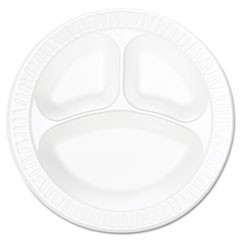 Concorde Foam Plate, 3-Compartment, 10.25" dia, White, 125/Pack, 4 Packs/Carton