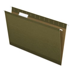 Reinforced Hanging File Folders, Legal Size, 1/5-Cut Tab, Standard Green, 25/Box