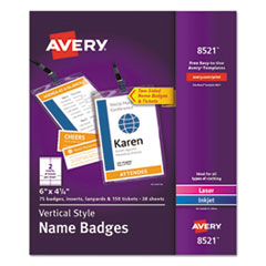 Avery® Vertical Name Badges with Tickets Kit for Laser and Inkjet Printers, 4-1/4" x 6"