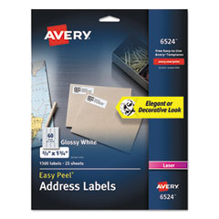 Glossy White Easy Peel Mailing Labels w/ Sure Feed Technology, Laser Printers, 0.66 x 1.75, White, 60/Sheet, 25 Sheets/Pack