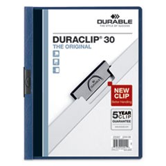 Vinyl DuraClip Report Cover, Letter, Holds 30 Pages, Clear/Dark Blue, 25/Box