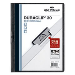 Vinyl DuraClip Report Cover w/Clip, Letter, Holds 30 Pages, Clear/Black, 25/Box